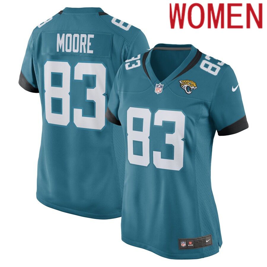 Women Jacksonville Jaguars #83 Jaylon Moore Nike Teal Game Player NFL Jersey->women nfl jersey->Women Jersey